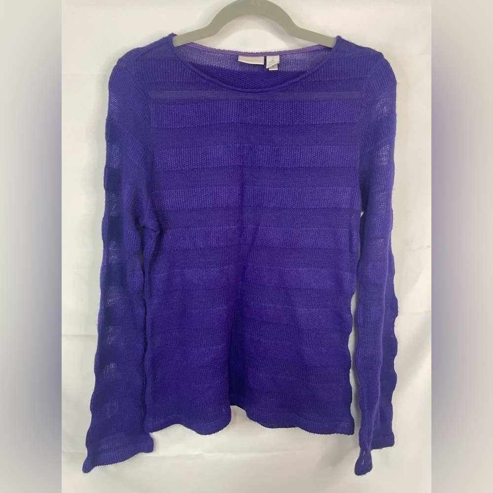 Chicos bright purple crew neck sweater. This has a great texture!